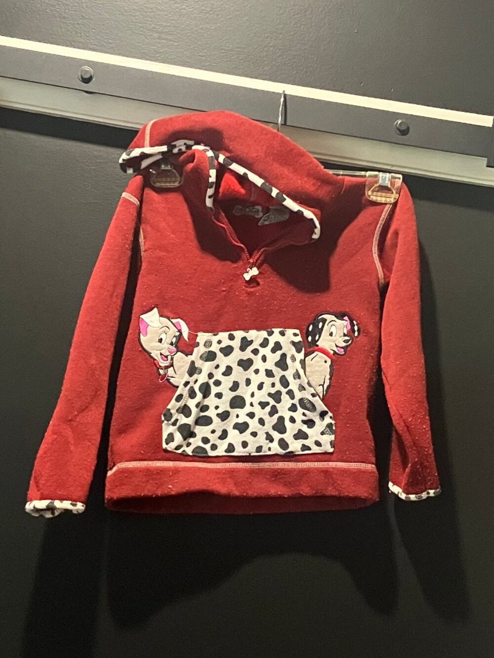 Vintage Disney 102 Dalmatians Red Half Zip Sweatshirt Jacket with Hood Size 5/6